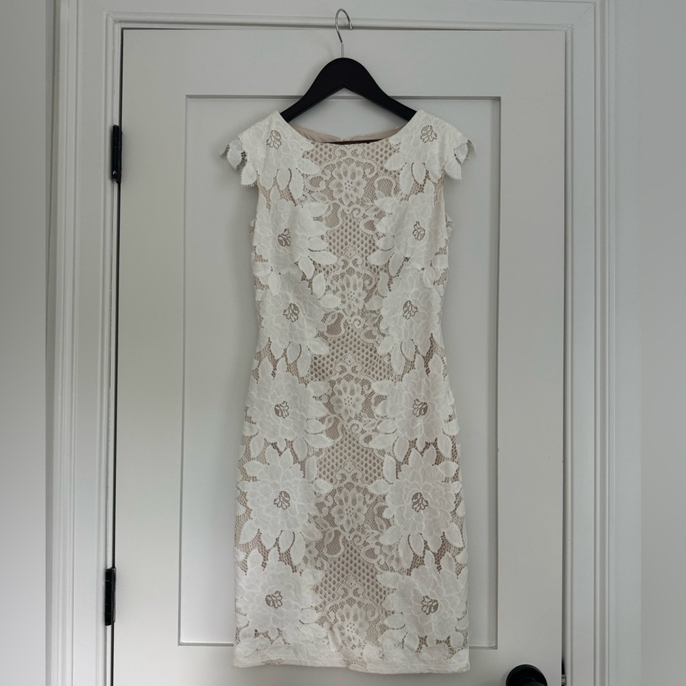 BHLDN Tadashi Shoji white lace cocktail dress